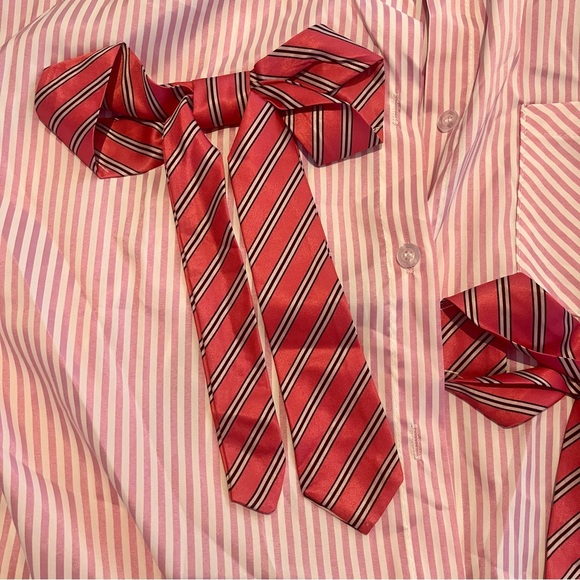 Bow Detail Oversized Striped Shirt Blouse - Picture 11 of 15